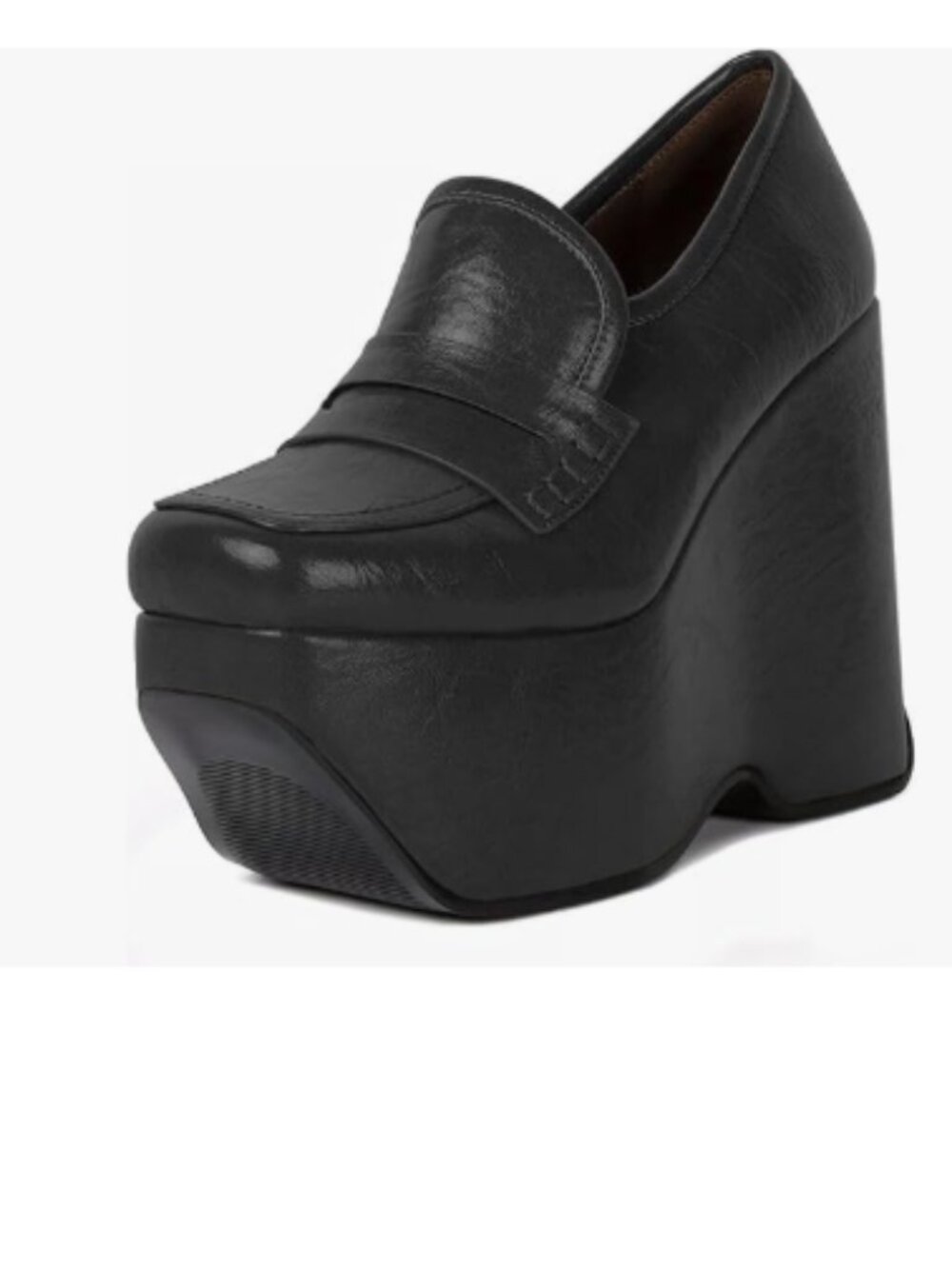 FOWT Black Women Square Toe Slip on Pumps Platform Wedge High Heel Loafers